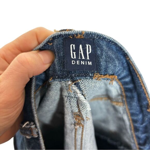 Gap High Rise Denim Button Front Jean Skirt Raw Hem Women's 28 Tall - Picture 4 of 5